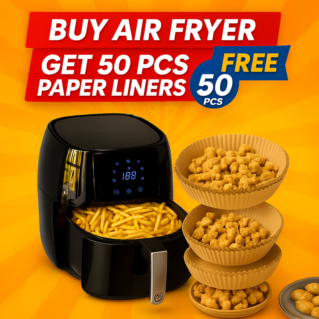 Sokany Digital Air Fryer 5L | LED Display Touch Control, Large Capacity Oil-Free Hot Air Cooker for Healthy Cooking + Free 50Pcs Paper Liners