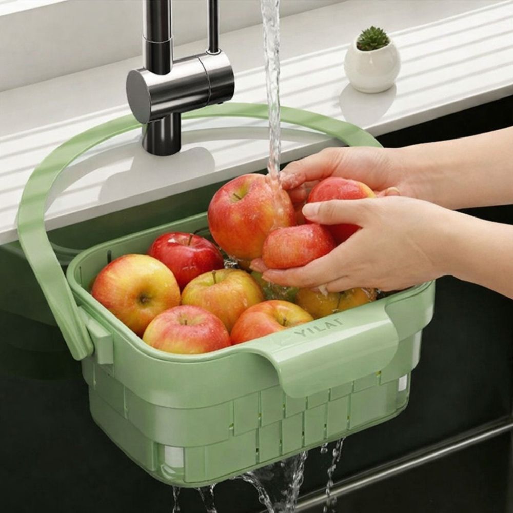 Kitchen Shelf Rack Collapsible Kitchen Drain Basket Thickened Hanging Bathroom Storage Basket Large Capacity Multi-functional Fruit Washing Basket Kitchen Use