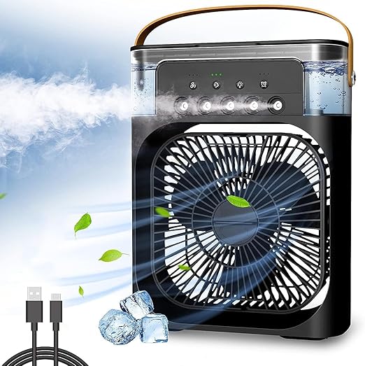 Premium 3-in-1 Function Air Cooler | Portable Air Conditioner Fan | Mini USB Air Cooler & Humidifier | Bladeless Quiet Desk Fan | 7-Color LED Night Light | 3 Speeds & Timer | Personal Cooling for Home, Office & Outdoor Travel