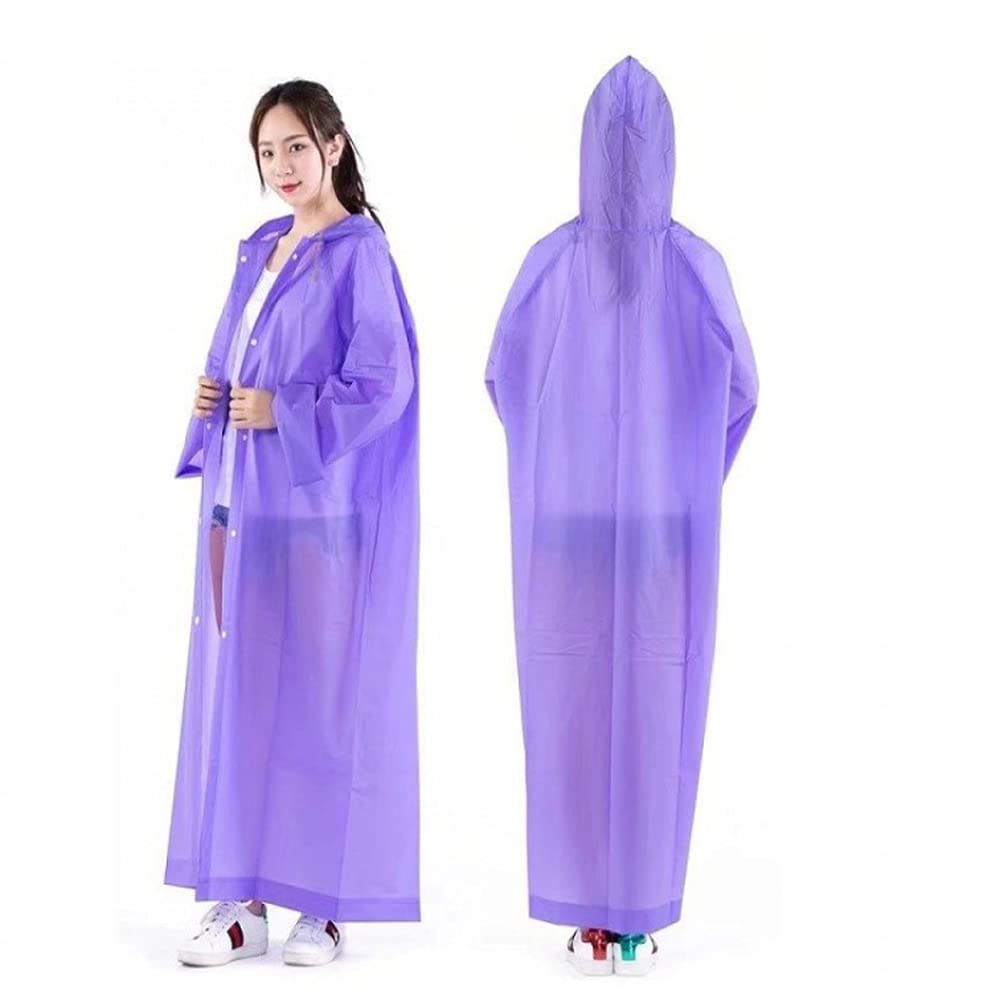 EVA Waterproof Reusable Transparent Front Buttoned Hooded Multicolor Raincoat