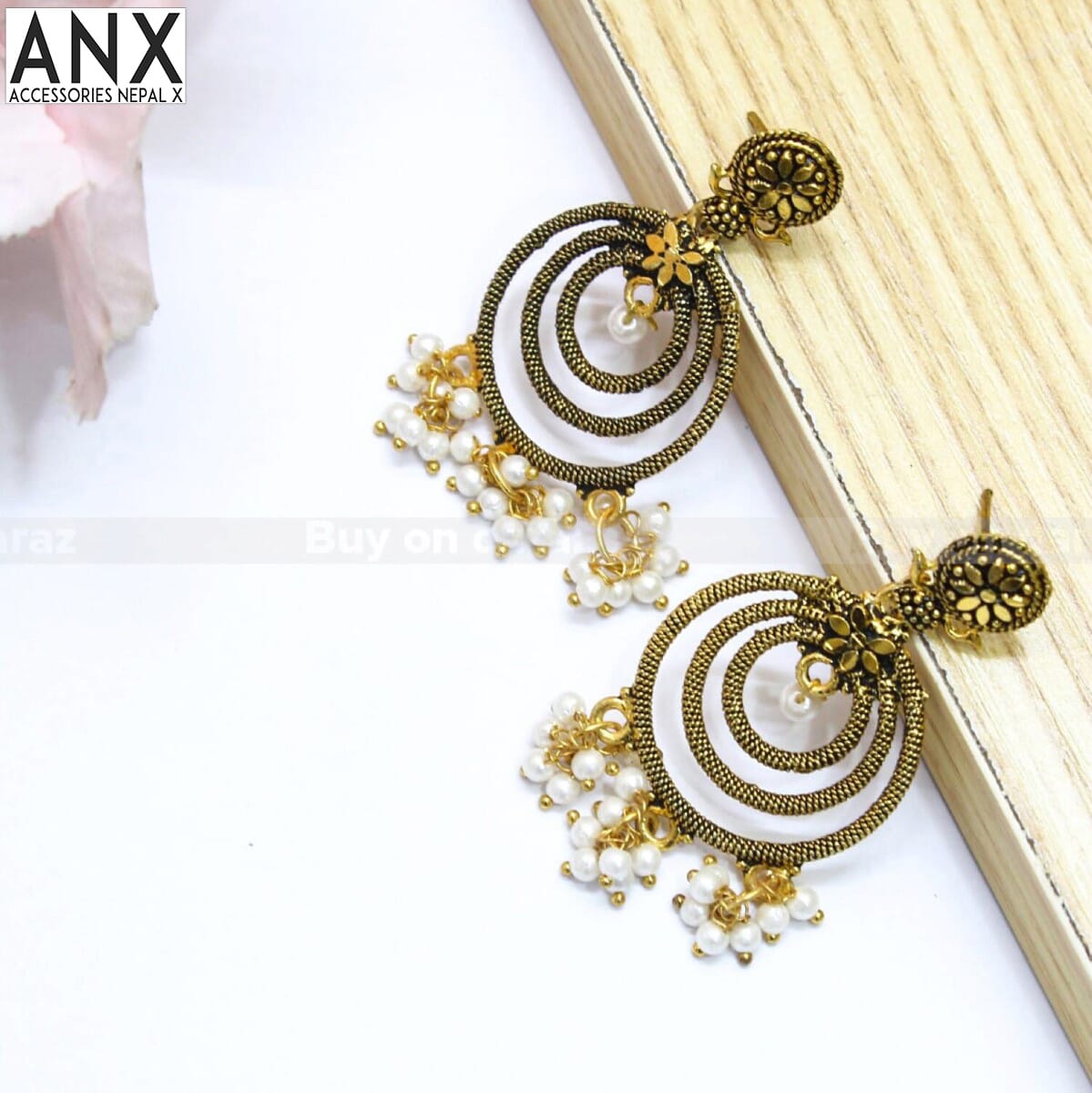 ANX Round Traditional White Beaded Drop Earring For Women / Fashion Jewellery