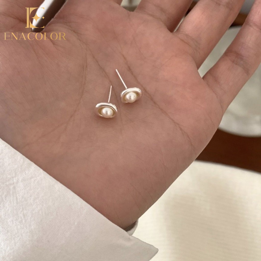 Enacolor Chic S925 Lucky Pearl Stud Earrings for Women Girl Simple Fashion Accessories New