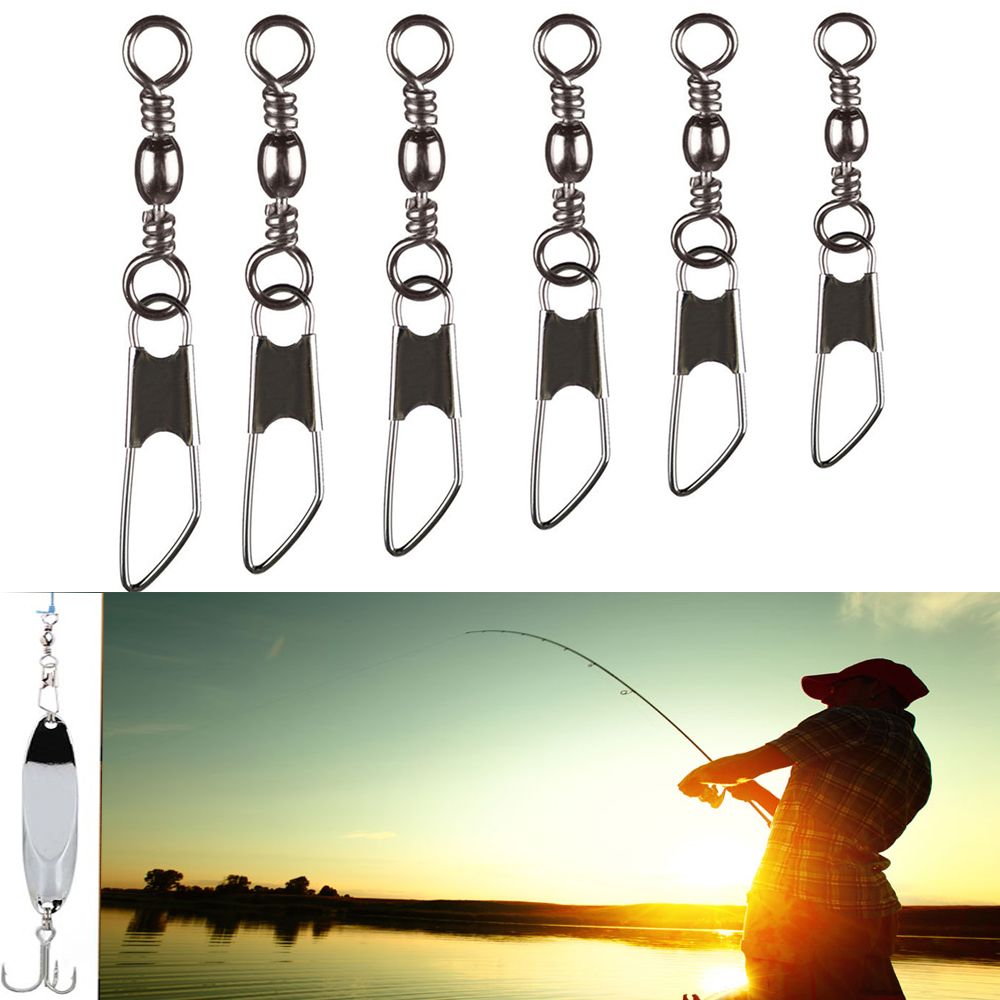 50pcs Hot Line Tackle High Quality Stainless Steel Hanging Snap Barrel Swivel Fishing Connector