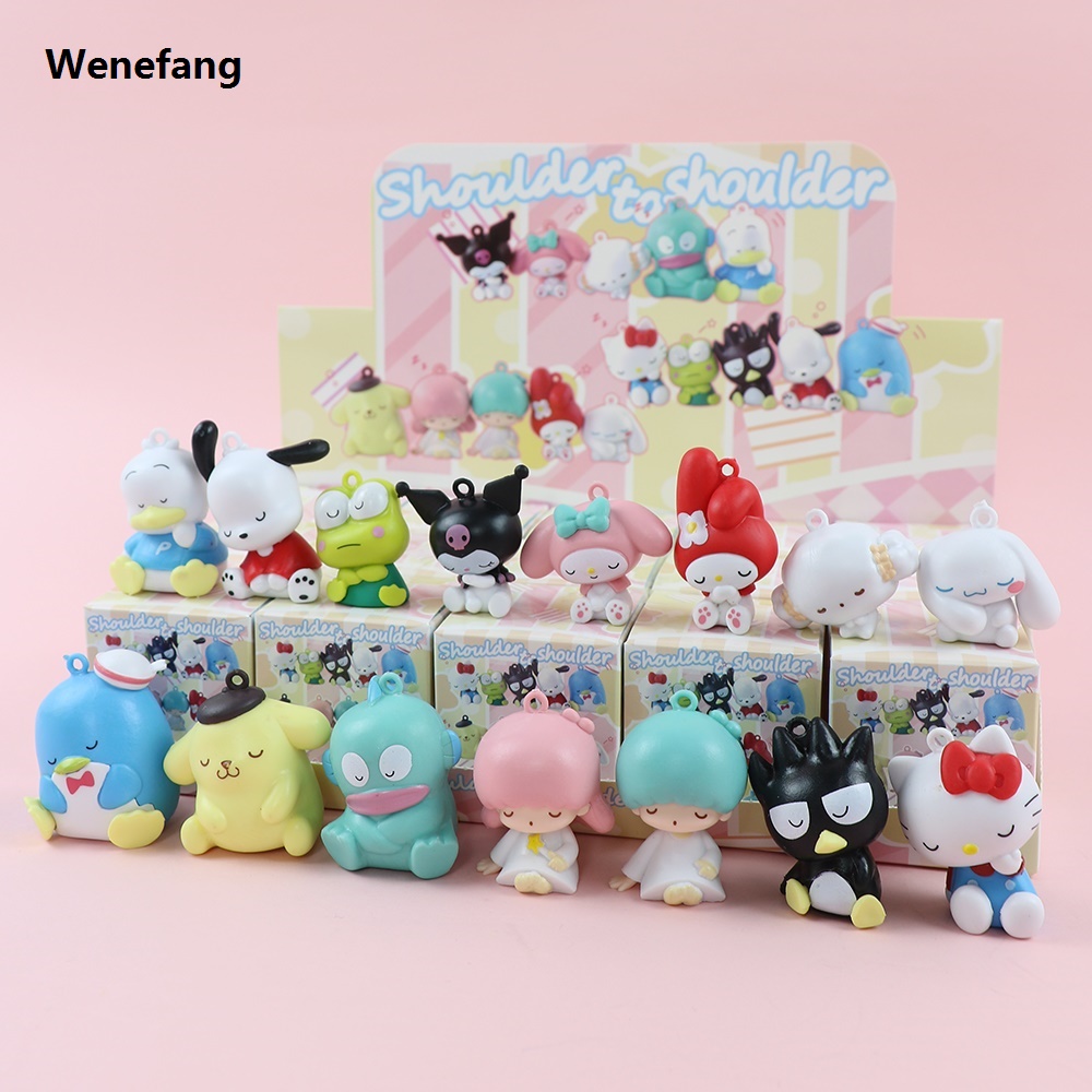 Wenefang 15Pcs Sanrio Blind Box DIY Mini Figure HelloKitty Kuromi Cinnamoroll Original My Melody Purin Dolls Toy For Girl Birthday Christmas Gift