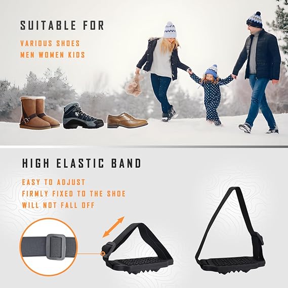 1 Pair Ice Cleats Crampons, Rotatable Traction Ice Cleats for Shoes and Boots with Tungsten Studs Ice Grippers for Grippers Anti Slip Traction Cleats for Walking Jogging Hiking
