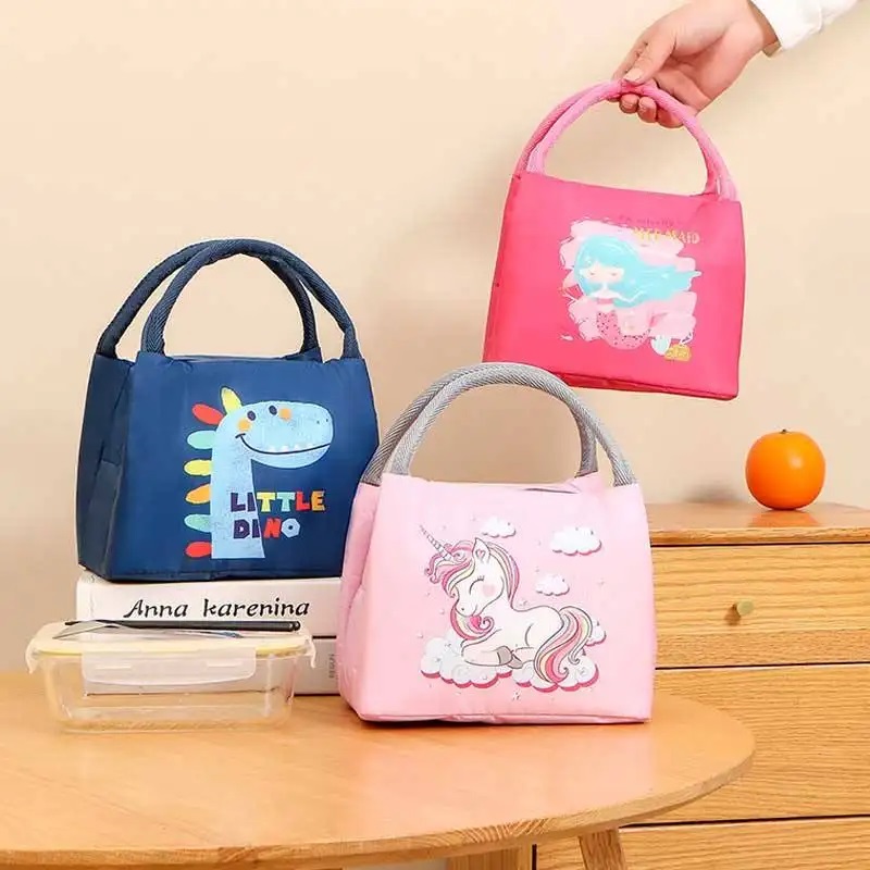 Small Cute Portable Cartoon Thermal Insulated Lunch Bags With Zippers And Wide Base