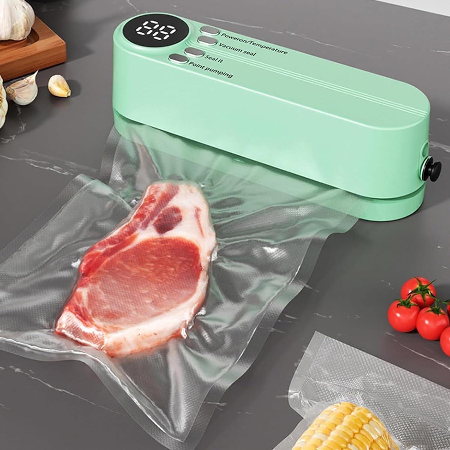 Mini Vacuum Sealer for Food, 3 in 1 Cordless Rechargeable Food Sealer for Dry/Moist Food Storage with 4 Snack Bags, Heat Sealer for Chip Bags, Inflation Pump for Balls/Swim Ring - Green