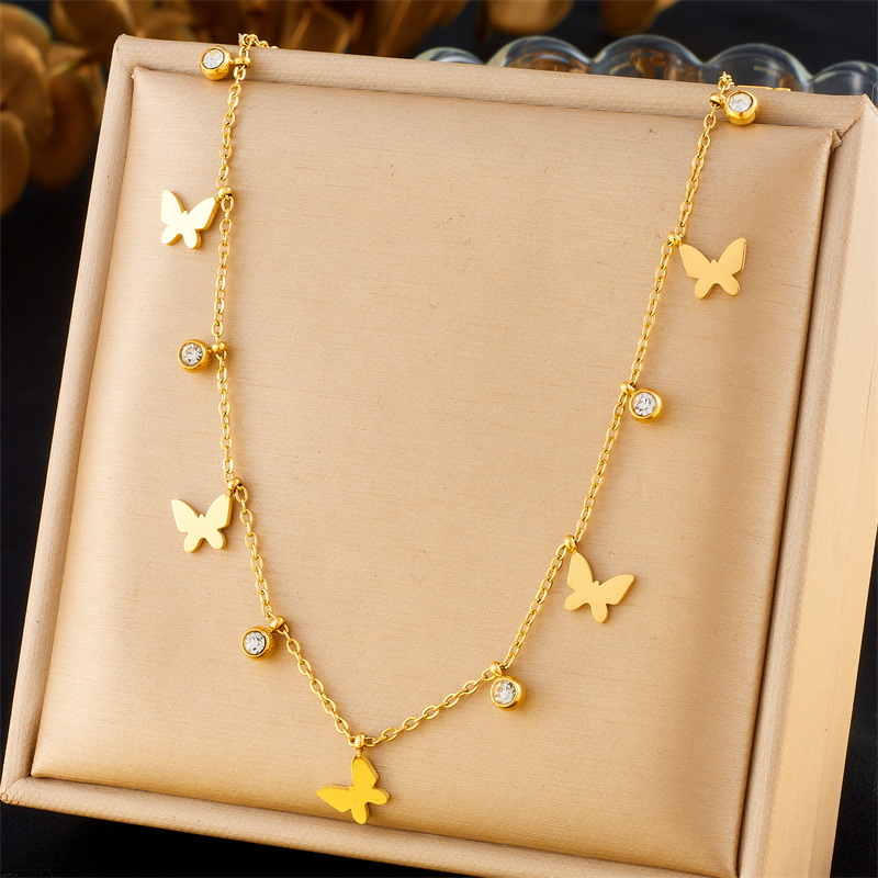 Stainless Steel Simple Multiple Trinkets Necklace For Women Butterfly, Star , Moon Note Design Clavicle Chain