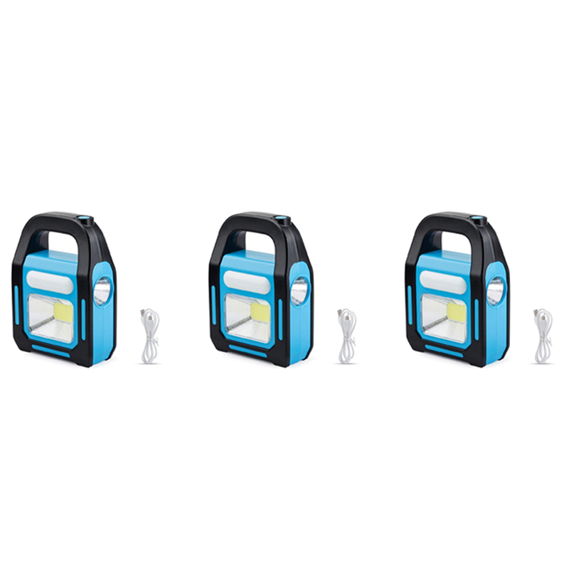 3X 3 in 1 Solar USB Rechargeable COB LED Camping Lantern, Charging for Device, Waterproof Emergency Flashlight LED Light