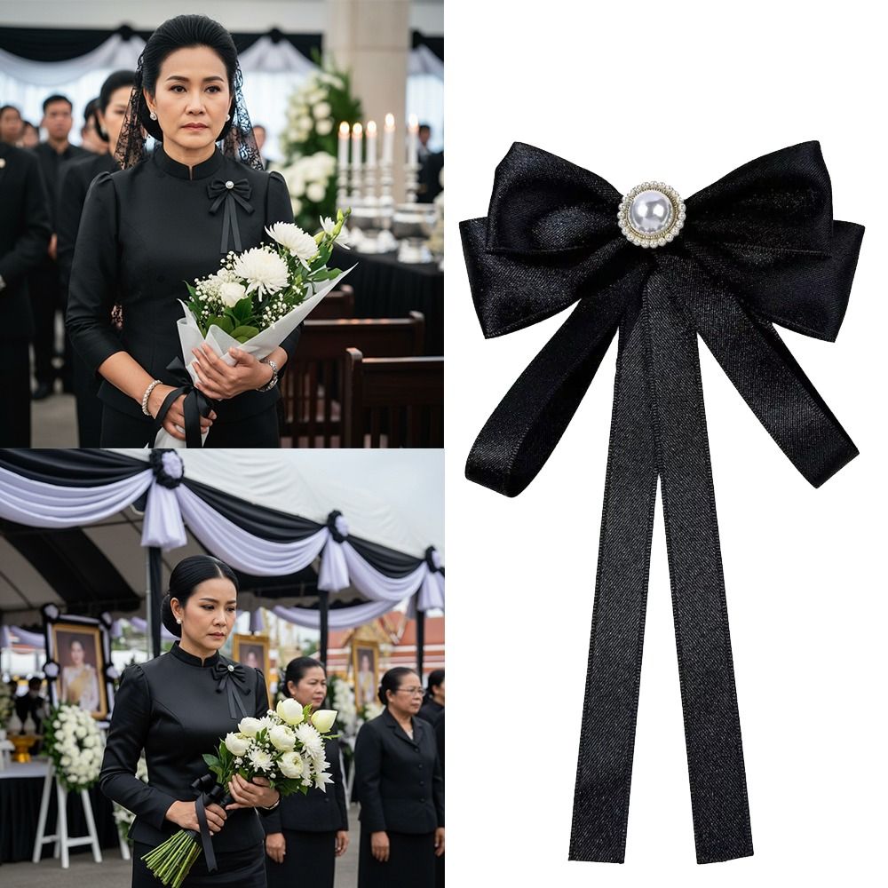 New Back Pin Memorial Black Badge Pin DIY Badge Accessory Ribbon Bow Pin Queen Mother Black Rhinestones Bowknot Brooches Women Neck Decoration