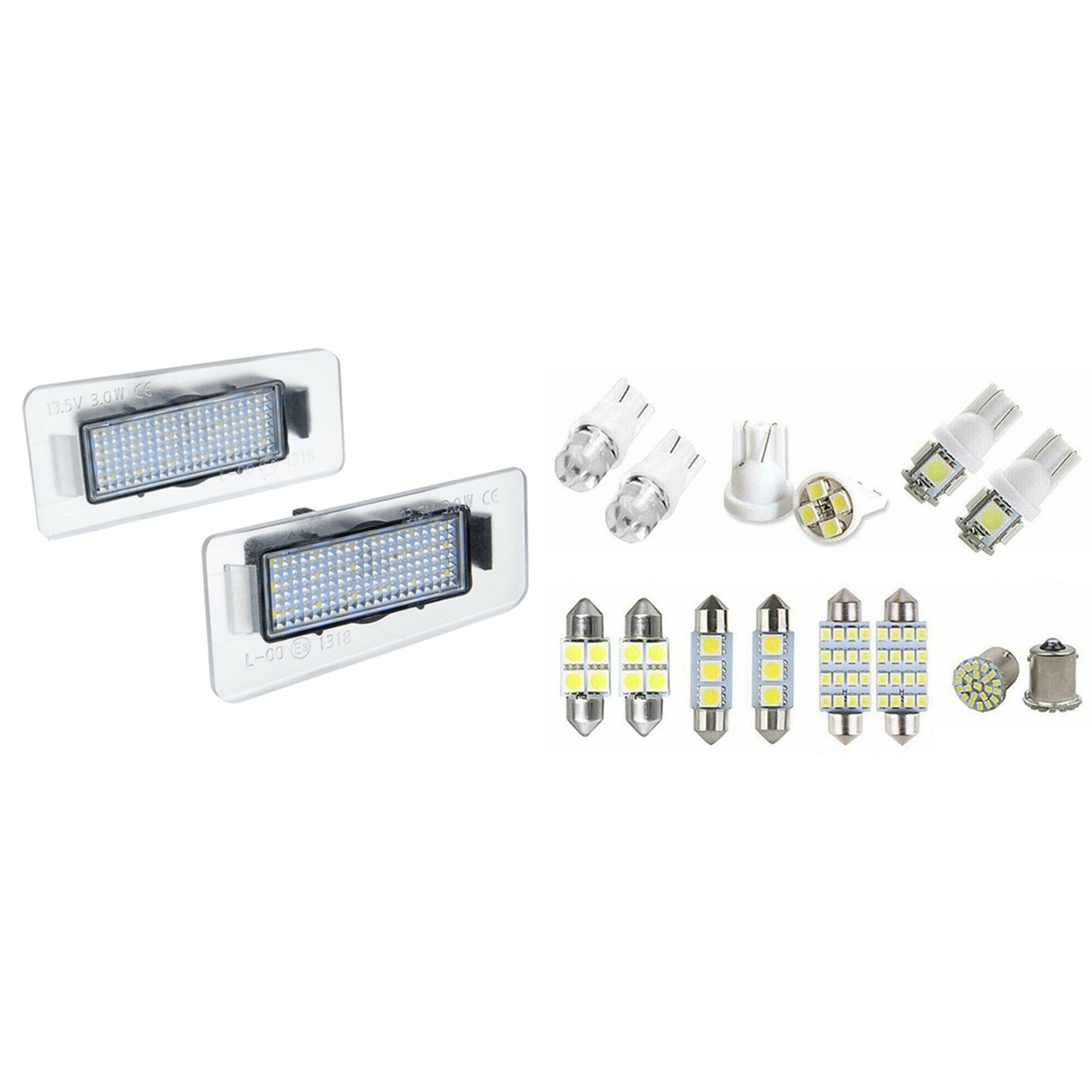 NAMUNY 2 Pcs Car LED SMD License Plate Light & 1 Set Assorted LED Car Interior Inside Light Dome Trunk Map License Plate Lamp
