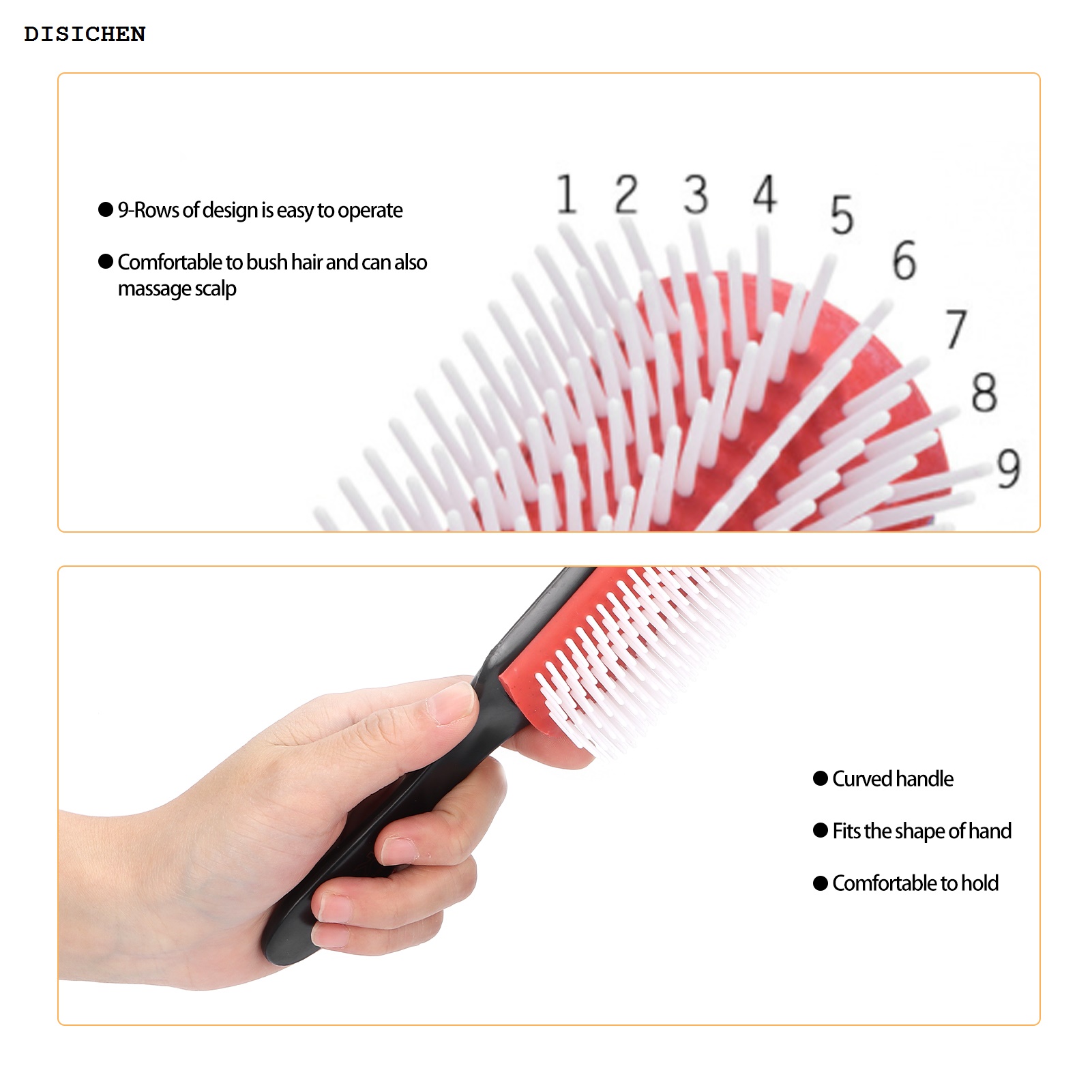 DISICHEN Luxury Hair Styling Comb 9-Rows Removable Brush Detangling Curly Straight Wet Hair Washable Scalp Massage Treatments