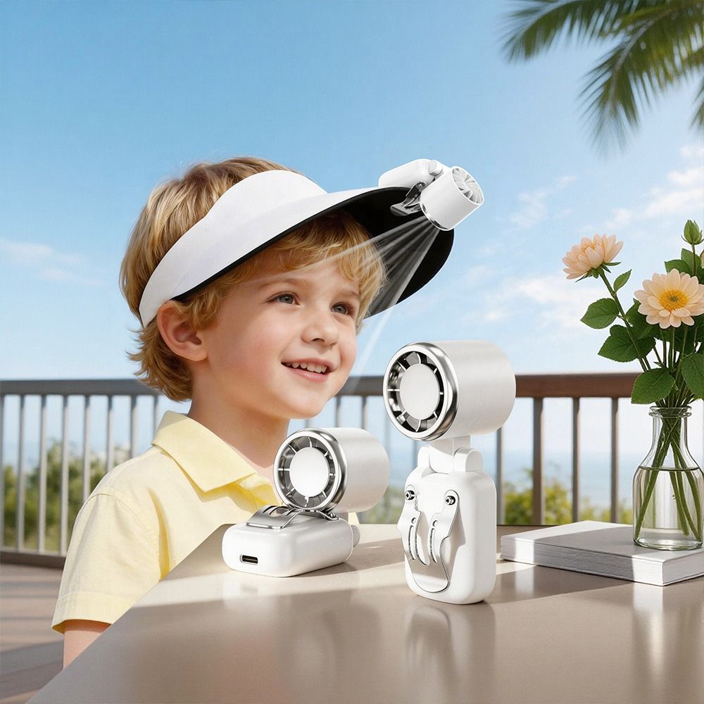 Practical Long Lasting Battery Foldable Clip On Fan Foldable Lightweight Body Turbine Wind Wheel Mini Cooling Fan Simple Control Keys Multiple Usage Ways Portable Handheld Fan Hat Clip