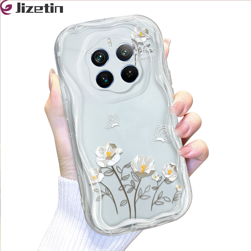 Hontinga for Samsung A35 5G A55 5G Back Cover Flower Cream Wavy Edge Silicone Phone Case