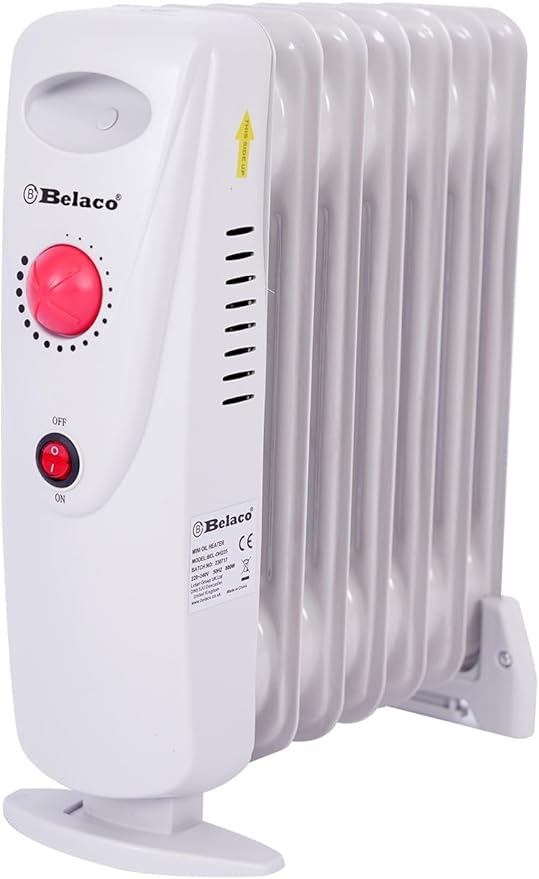 Belaco BEL-OH225 Mini Oil Filled Radiators 7 Fins Portable Electric, Heater Adjustable Thermostat Control Portable Heater, Electric Radiator, Overheat Protection 800W Energy Efficient