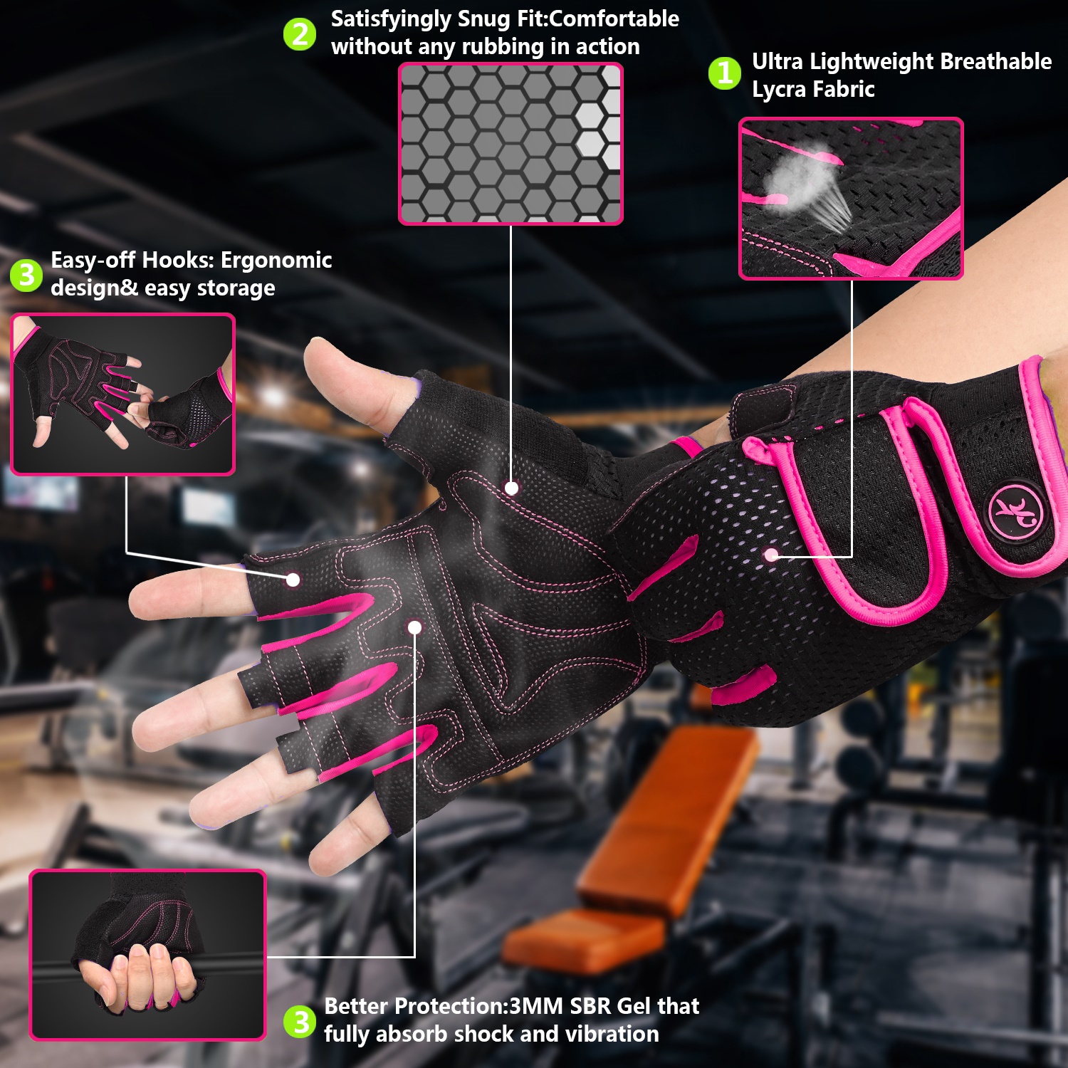 Riding Action Bike Training Power Mat 3MMMOREOK Gym Fitness Gloves Half Finger Weight Lifting Workout Gloves Women