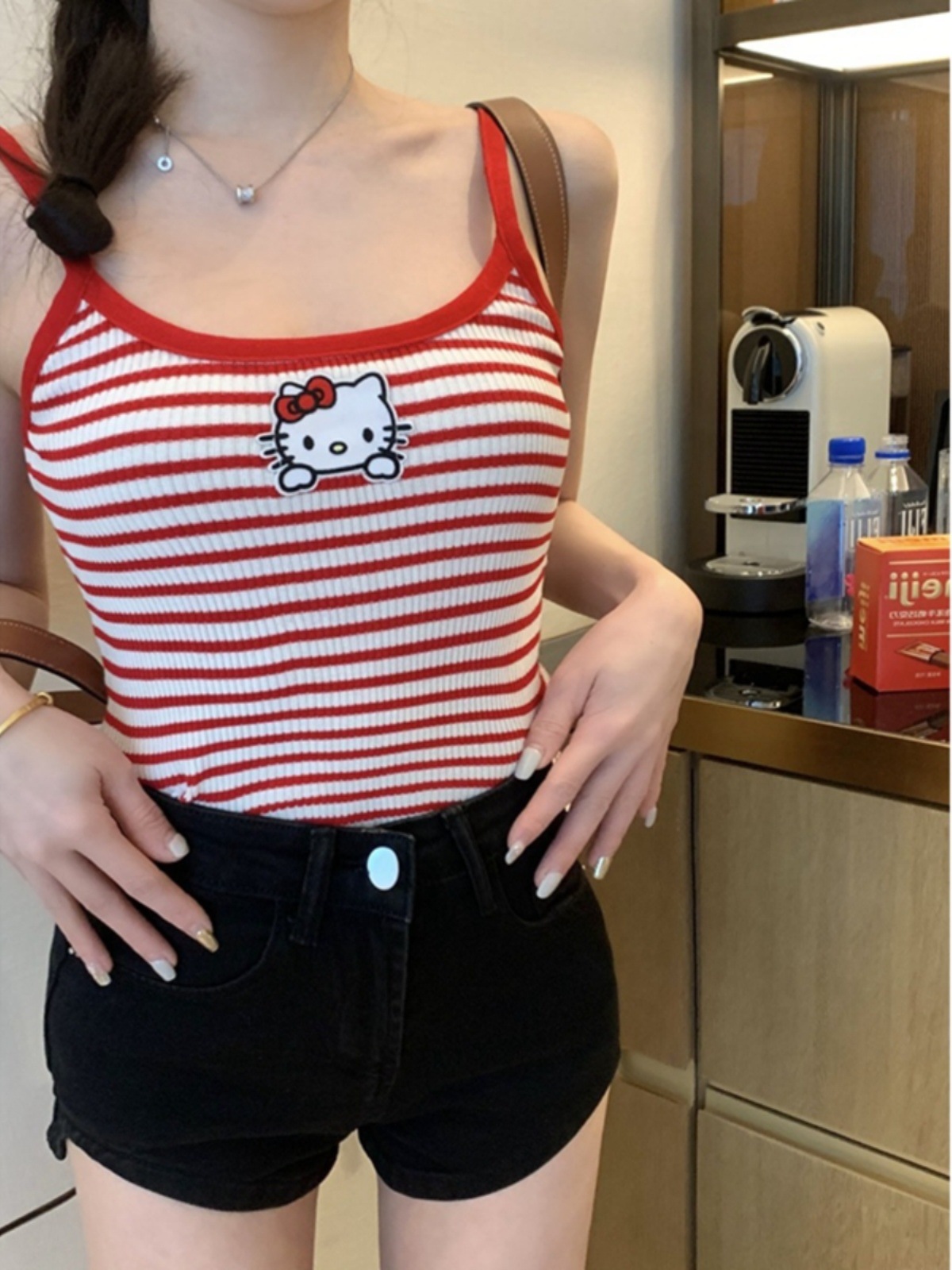 Summer dopamine daily soft girl cute sweet and spicy style babes camber striped vest with tops