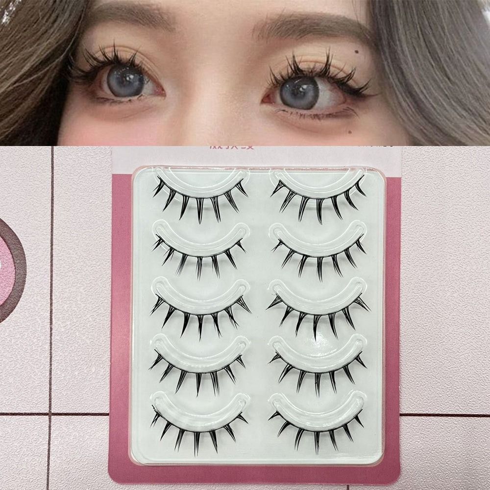 5 Pairs Pack Japanese Cosplay False Eyelashes Faux Mink Dramatic Manga Anime Lashes Thick Doll Strip Lashes for Women