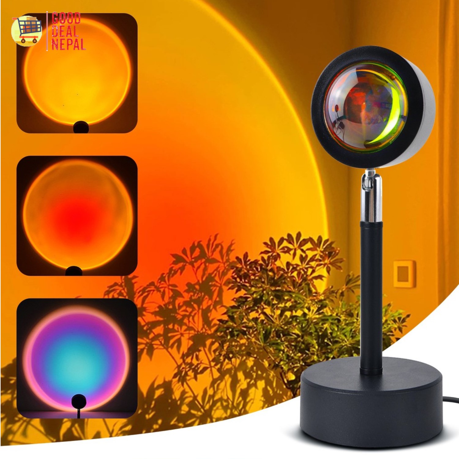 Sunset Lamp Light Lamp Rainbow Floor Lamp Sun Never Sets Projection Night Light With Stand USB Charging Wall Decoration Light