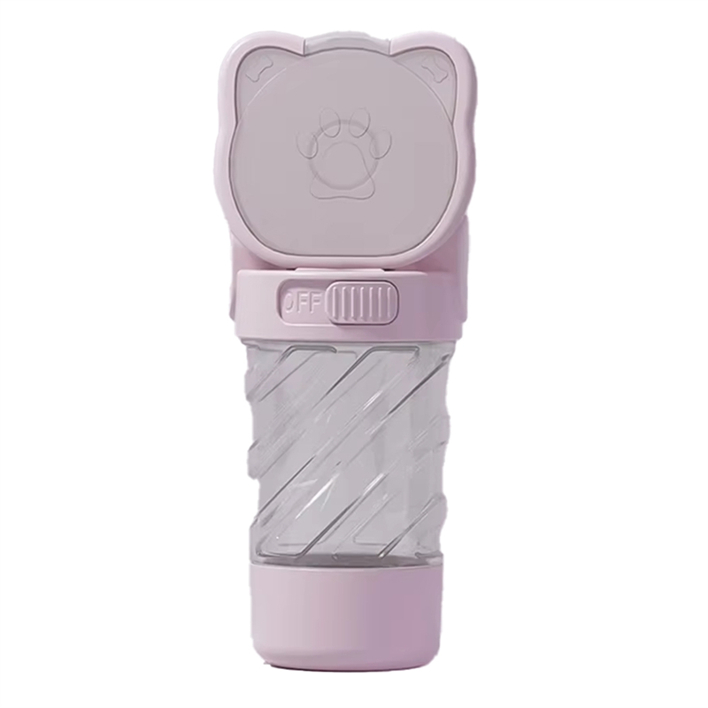 Dog Cat Water Bottle with Storage Food and Water Container Pink