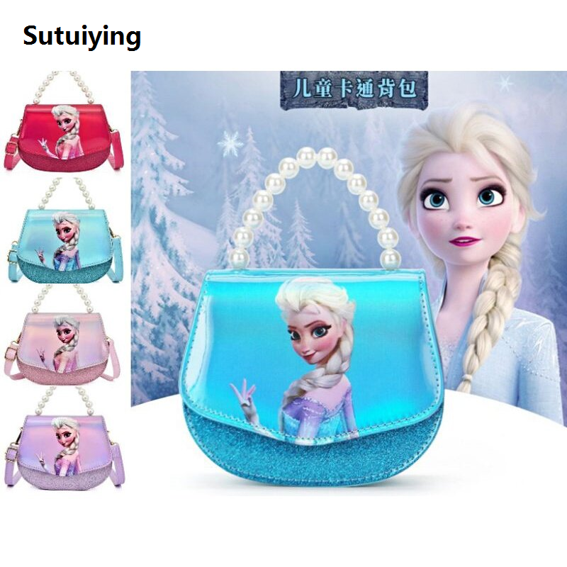 Sutuiying KL READY STOCK Frozen Elsa Princess shimmer Small Shoulder Luxury pearl handle Hand bag/ Sling Bag for girl Kids