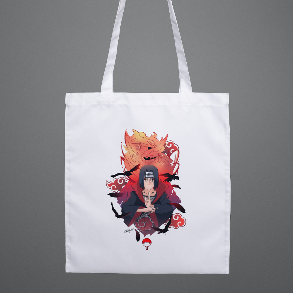 Anime Printed (Naruto / Itachi Uchiha / Akatsuki) White Polyester Tote Bag For Women
