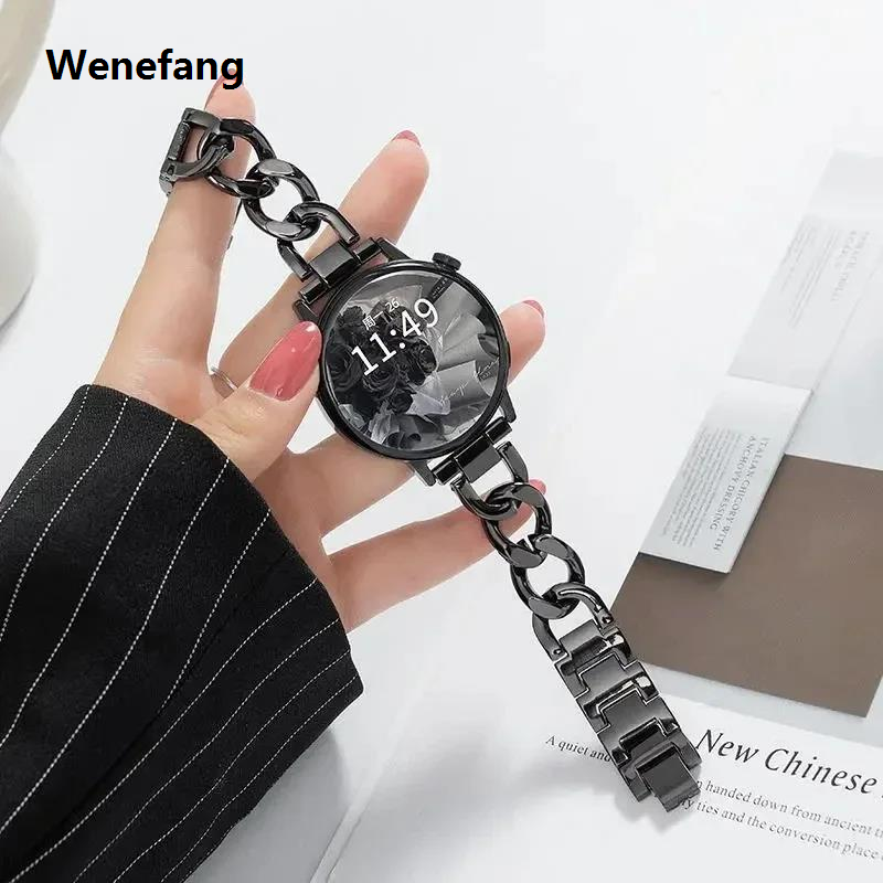Wenefang 20mm Metal Chain Bracelet For Samsung Galaxy Watch 4 5 6 40mm 44mm Hot Selling 4 6 Classic 42mm 46mm 43/47mm For Huawei GT3 GT4 Amazfit GTS
