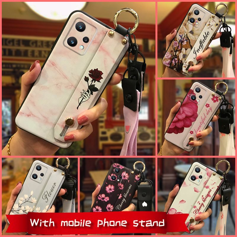 Wristband Wrist Strap Phone Case For OPPO Realme9 Pro 5G/V25/Q5 5G/Realme9 5G Global Soft case Flower Silicone Kickstand