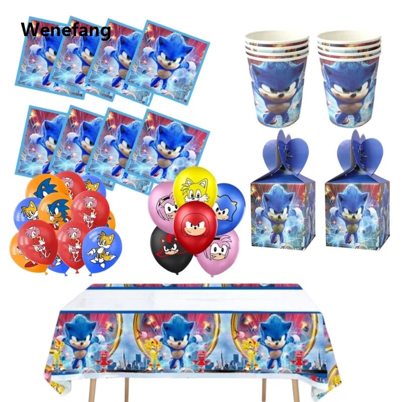 Wenefang Cartoon Sonic The Hedgehog Balloons Baby Shower Kids 5th 6th Birthday Hot Selling Party Decoration Supplies Boys Gifts Globo Paper Plate
