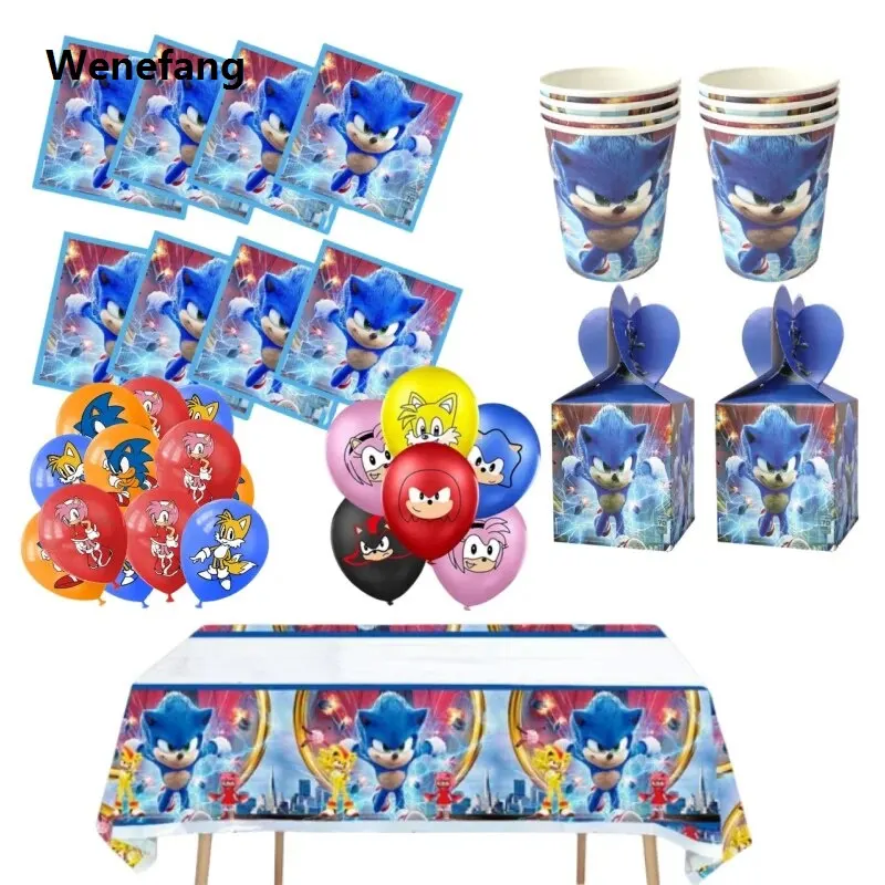 Wenefang Cartoon Sonic The Hedgehog Balloons Baby Shower Kids 5th 6th Birthday Hot Selling Party Decoration Supplies Boys Gifts Globo Paper Plate
