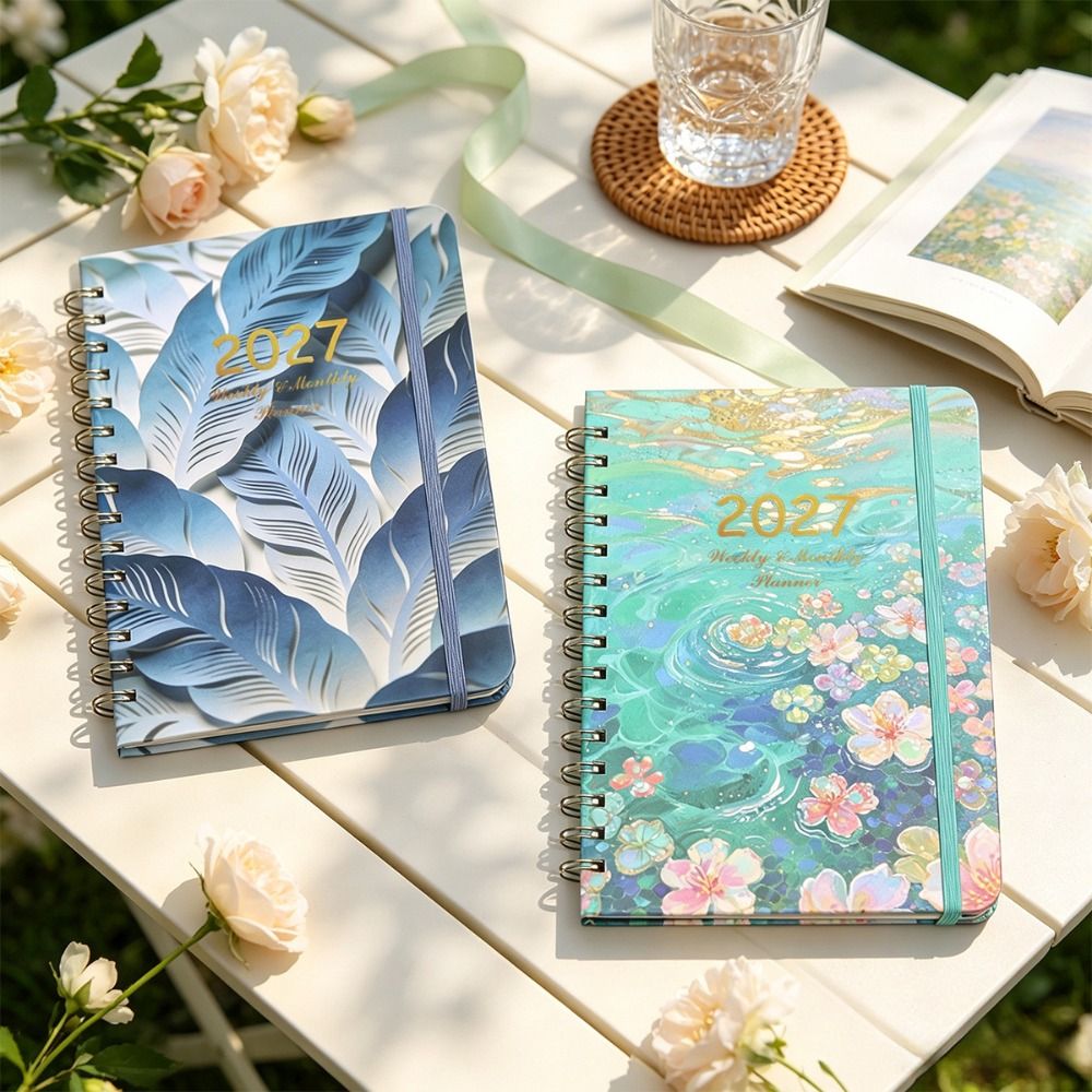 Portable Floral Pattern 2027 Schedule Book To Do List A5 Agenda Book Textured PU Planner Reminder Calendar Book Gift Giving