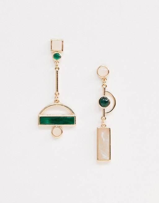 【Happy LifeStore】HUANZHI 2023 New Fashion Chic Asymmetry Green Zircon Metal Long Drop Earrings For Girl Travel Party Jewelry