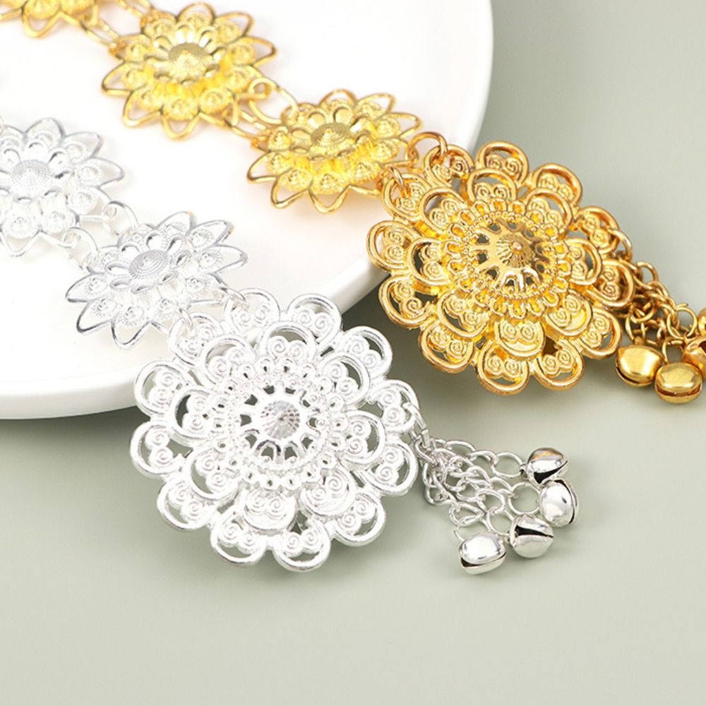 Traditional Vintage The Songkran Festival Accessory Metal Bell Hollow Out Flower Necklace Tassel Dance Dress Belt Chains Gift