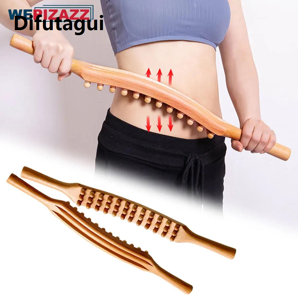 Difutagui Bargain price Guasha Wood Stick Tool Wooden Therapy Scraping Lymphatic Drainage Massager,Double Row 36 Beads Point Treatment Tool for Back Leg