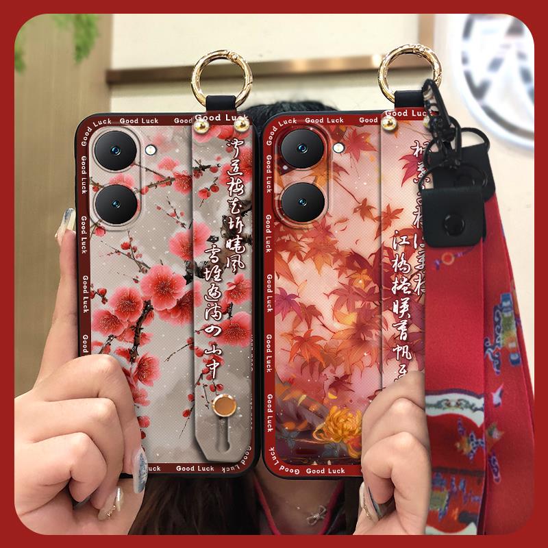 Wristband Shockproof Phone Case For VIVO T3 Lite 5G/IQOO Z9 Lite 5G Durable Soft case ring Kickstand old lady protective