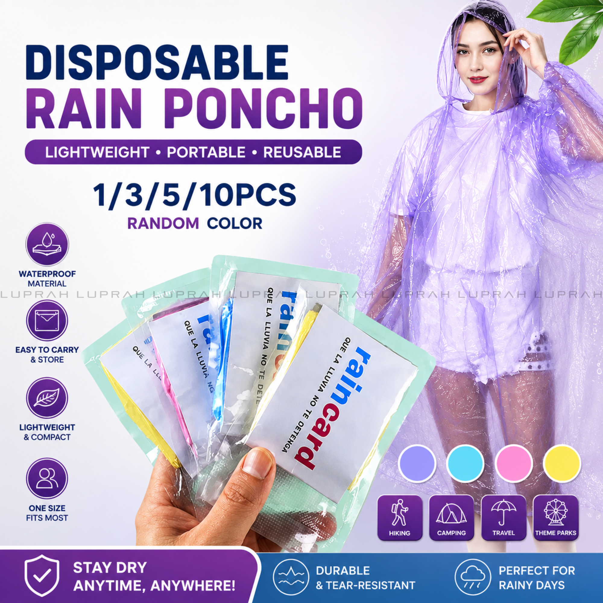 Disposable Emergency Waterproof Raincoat Mini Portable Transparent Poncho Hiking Camping Hood Impermeable