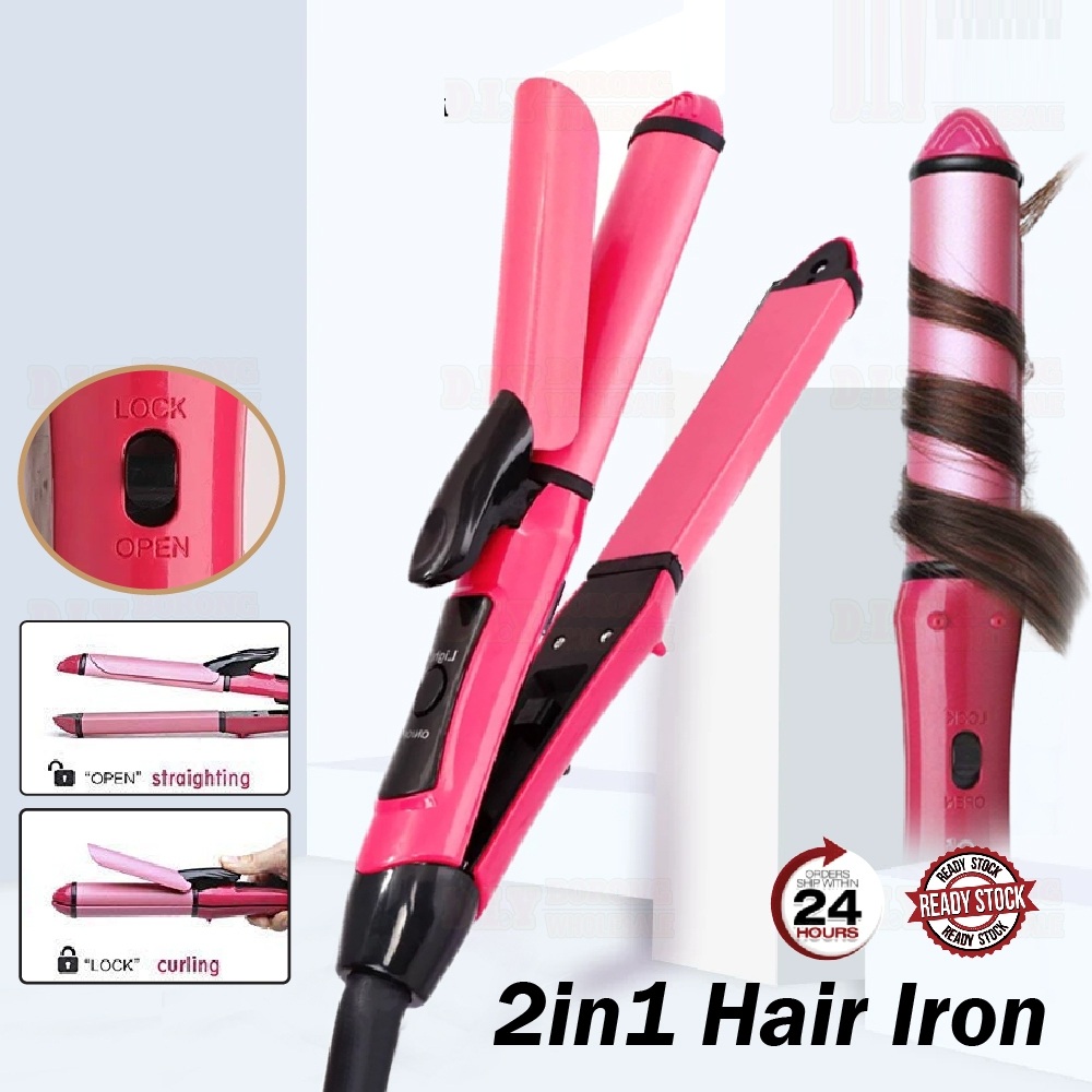 2 in 1 Hair Beauty Iron | Professional Ceramic Hair Straightener & Curler Flat Iron Styling Tool for Smooth & Shiny Hair