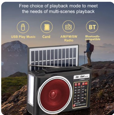 Solar Bluetooth Speaker FM/AM/SW1-6 8Band Radio with BT/USB/TF Card Music Player with LED Light