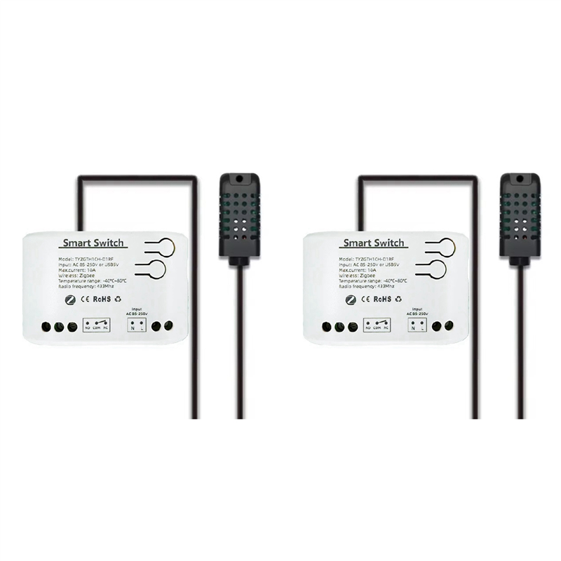 2X Tuya Zigbee 1 Gang Smart Switch with Temperature Humidity Sensor,Tuya Smart Life APP, AC85-250V