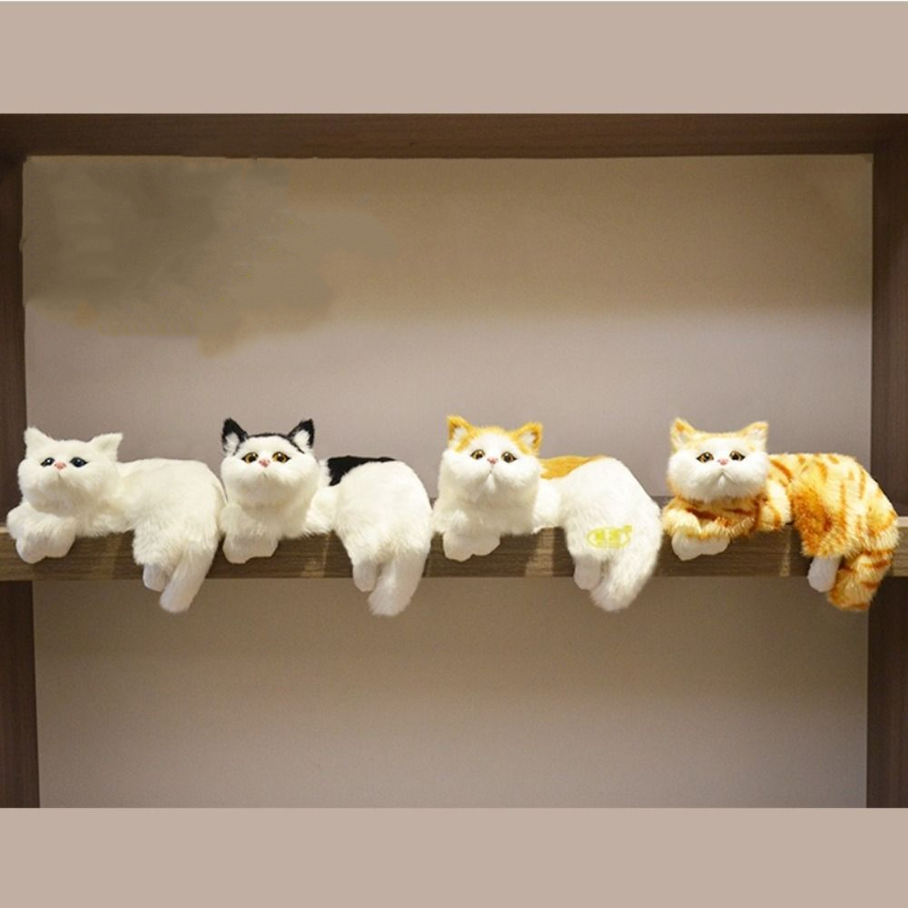 Realistic Furry Hanging Cat Simulation Plush Cat Animal Figurines Home Decoration Cute Kitten Model Soft Toy Ornament