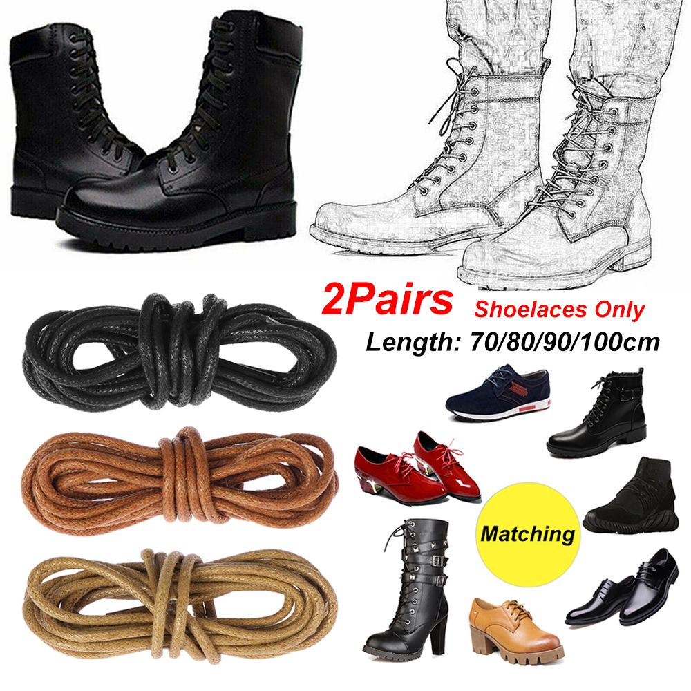 2 Pairs Men Women Coloured Shoelaces Boots Laces Strings Round Waxed Shoelaces Shoe Laces Cord Leather Dress Shoes