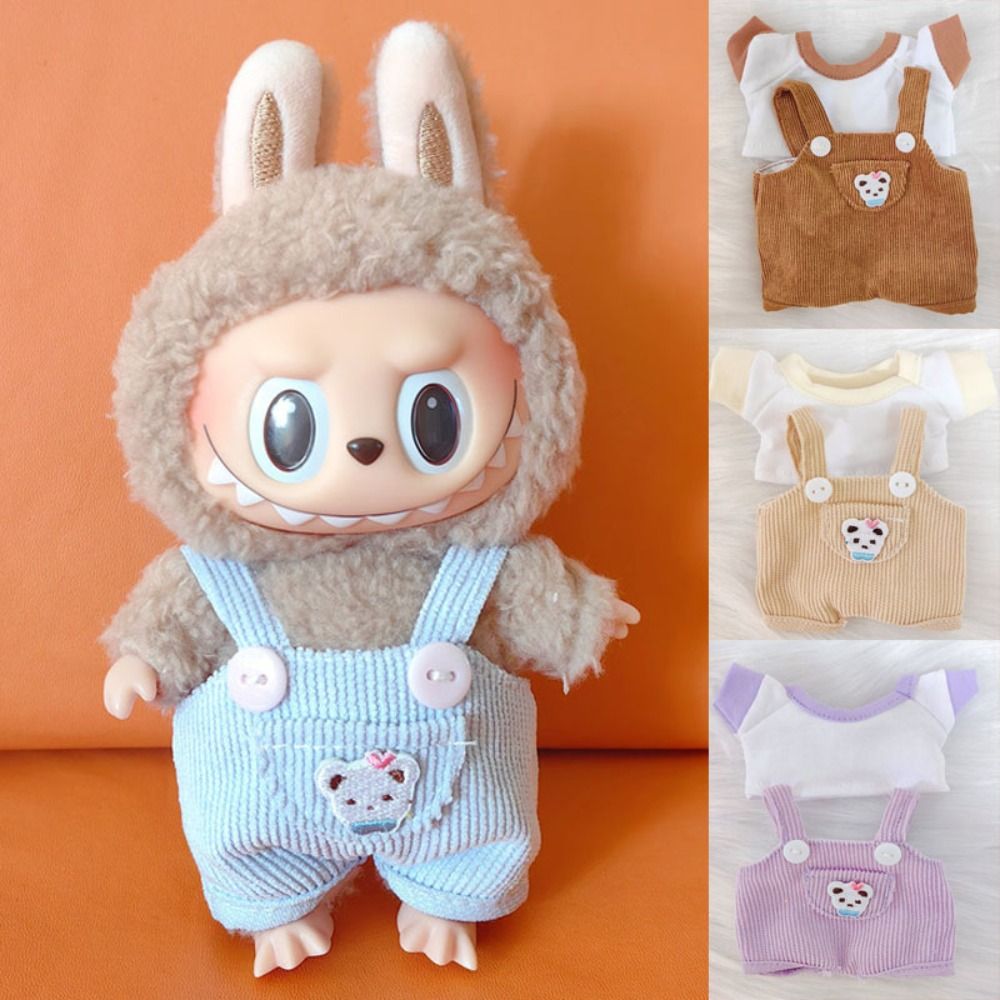 New Cute Cotton Doll Clothes Mini Cartoon Little Bear Plush Jumpsuit Overall Suit 15cm Cotton Doll