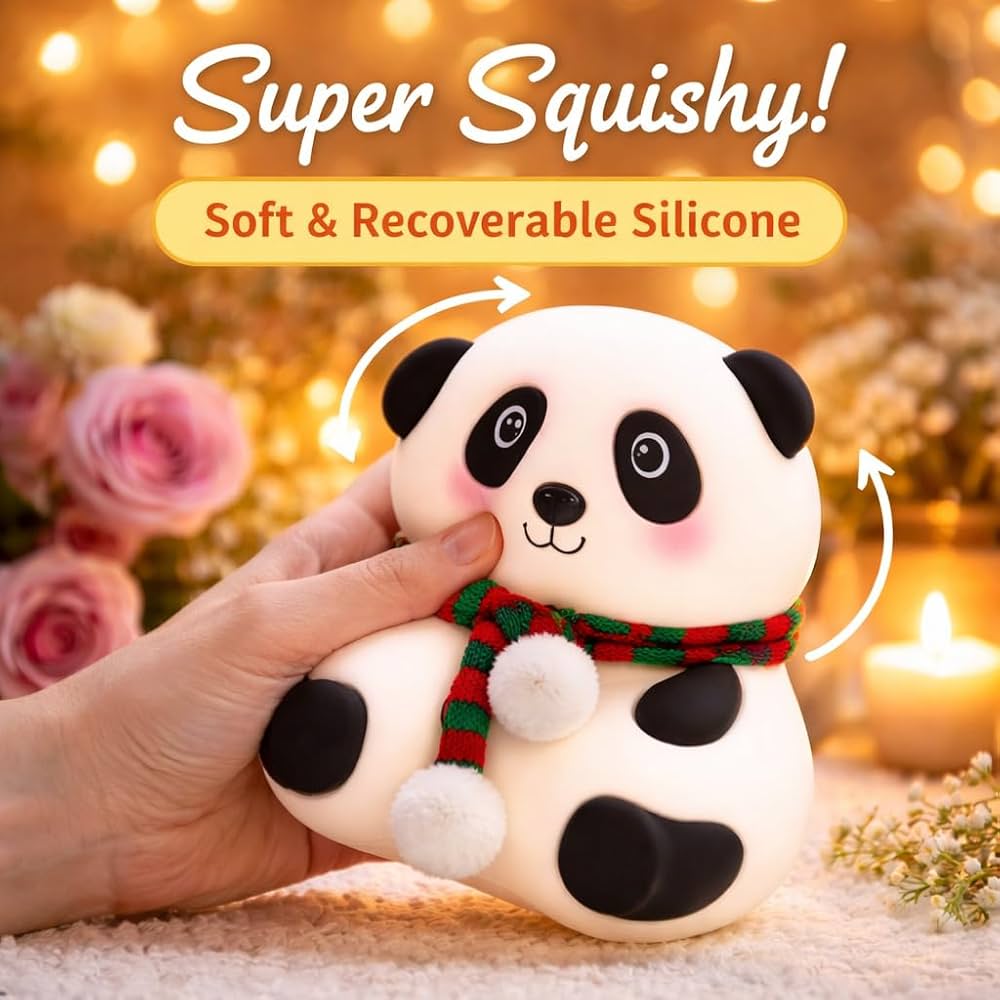 Cute Panda Silicon Night Light - 7 Color Changing LED Bedside Lamp | USB Rechargeable Touch Sensor Cute Light for Kids Room, Bedroom & Gifting