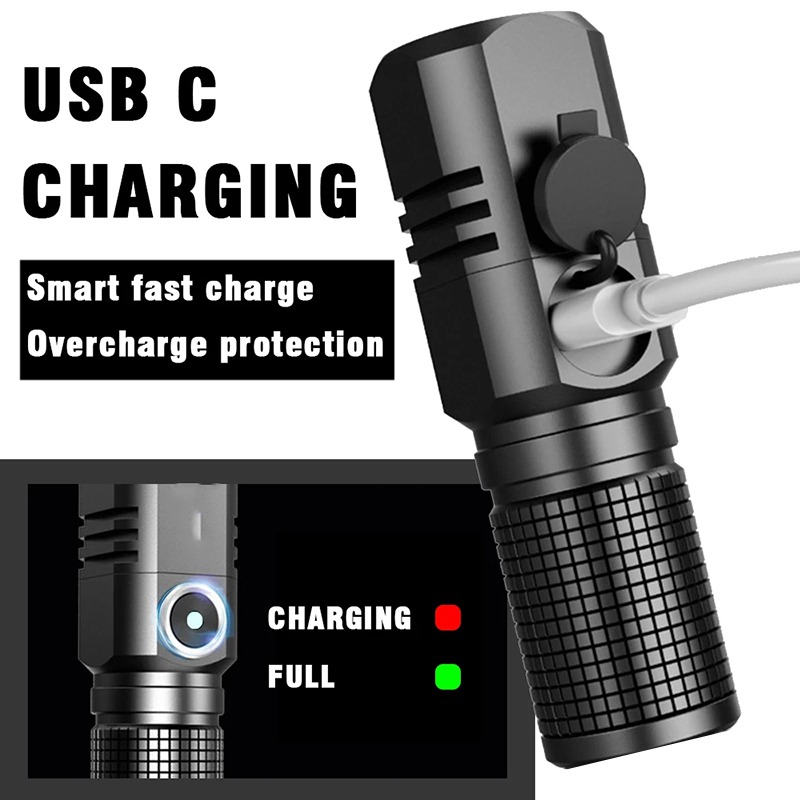 Hot Selling Powerful MINI Led Flashlight XHP50 Type-c Rechargeable Zoom Fishing Lantern 3 Lighting Mode Camping Lamp