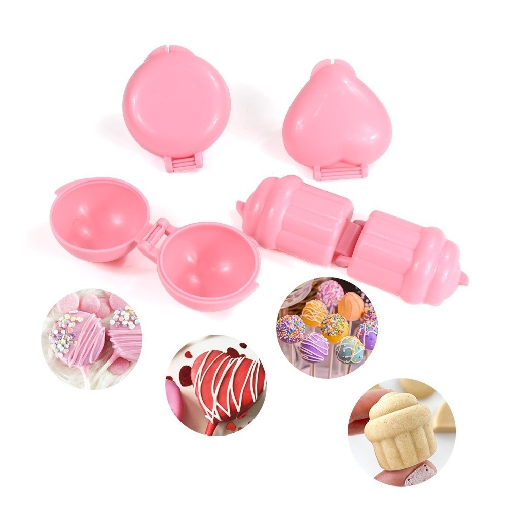 4pcs New Plastic Cake Pop Mold Set Pink Purple Heart Cake Round Shape Cake Pop Maker DIY Crafts Mini Cakes Mold for Party Treats