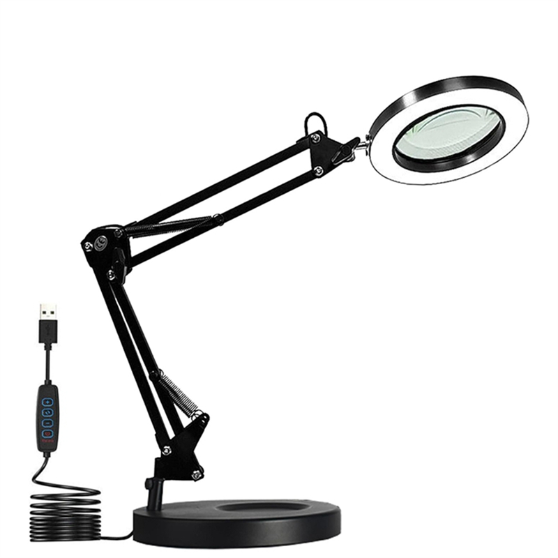 Magnifying Glass with Light and Stand, 10X Magnifying Lamp, 2-In-1 Magnifying Desk Lamp with Clamp, 3 Color Mode
