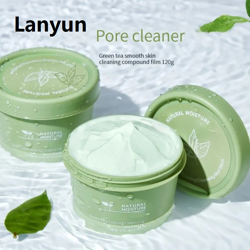 Lanyun Green Tea Ice Mud Mask Cleansing Moisturizing Oil Control Blackhead Portable Removal Cleansing Mud Mask Applicator Mud Mask 1PCS 120g