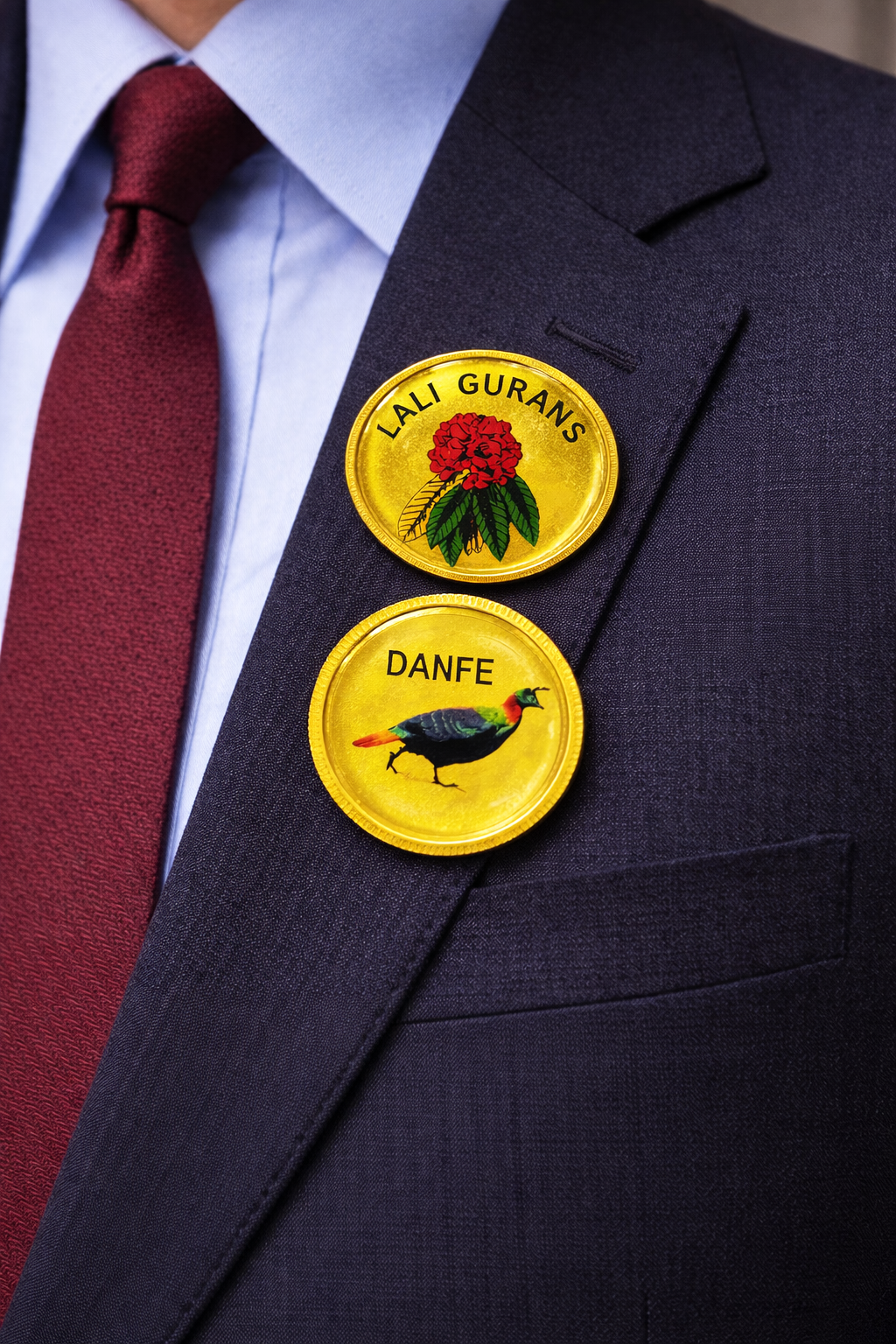 Nepali Heritage Lapel Pin Set Lali Gurans & Danfe Cultural Elegance Lapel Pins