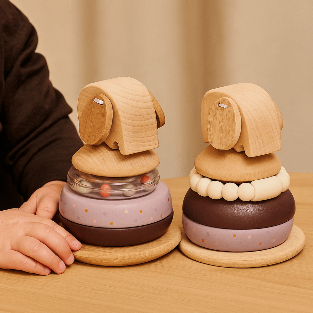 Kids Building Stacker Wooden Baby Pole Stack Toy Montessori Senses Grasp Animal Blocks Educational Toys Nesting Ferrule Elephant Bell Teething Toy Kids Toddler
