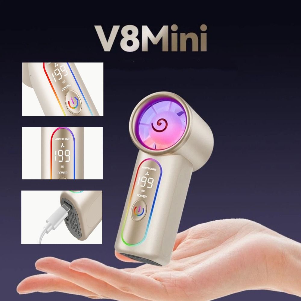 Handheld Lightweight Mini Handheld Fan Rechargeable Powerful Turbo Airflow Rechargeable Fan Compact Design Mini Size Portable Fan Camping